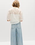 Lyocell Rich Embroidered Collared Top