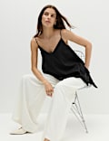 Asymmetric Embroidered V-Neck Cami Top
