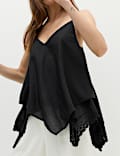 Asymmetric Embroidered V-Neck Cami Top