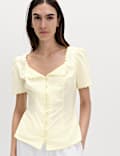 Cotton Blend Lace Detail Waisted Top