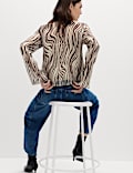 Zebra Print Tie Front Flute Sleeve Blouse