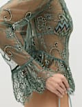 Embellished Lace Button Through Top