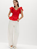 Embroidered Frill Detail Top