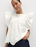 Pure Cotton Pintuck Embroidered Top