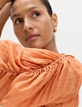 V-Neck Shirred Button Through Blouse