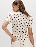 Polka Dot Lace Detail Button Through Top