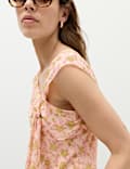 Floral Asymmetric Knot Detail Fitted Top