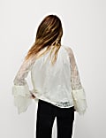 Lace Embroidered Tie Neck Blouse
