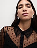 Chemise transparente à pois avec encolure