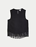 Textured Round Neck Tassel Blouse