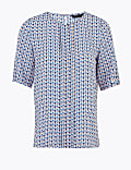 PETITE Geometric Short Sleeve Blouse