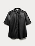 Faux Leather Collared Button Through Shirt
