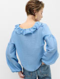 Blouse en lyocell &agrave; col en V et volant