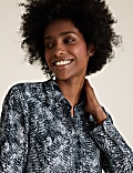 Snakeskin Print Collared Long Sleeve Blouse