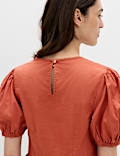 Pure Cotton Embroidered Puff Sleeve Blouse
