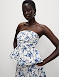 Top bandeau 100 % coton fleuri à ourlet bouffant