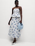 Top bandeau 100 % coton fleuri à ourlet bouffant