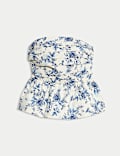 Top bandeau 100 % coton fleuri à ourlet bouffant
