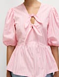 Pure Cotton Striped Bow Detail Top