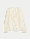 Lyocell Rich Frill Detail V-Neck Top