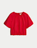Pure Cotton Bubble Hem Puff Sleeve Top