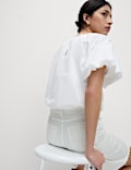 Pure Cotton Bubble Hem Puff Sleeve Top
