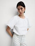 Pure Cotton Bubble Hem Puff Sleeve Top