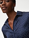 Polka Dot Collared Popover Blouse