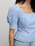 Pure Cotton Striped Square Neck Slim Fit Top