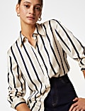 Satin Striped Collared Button Through Shirt