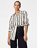 Satin Striped Collared Button Through Shirt
