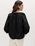 Pure Cotton Puff Sleeve Tie Front Blouse