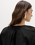 Pure Cotton Puff Sleeve Tie Front Blouse
