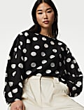 Blouse en Lyocell™ à col rond et motif pois