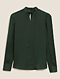 Satin High Neck Long Sleeve Blouse