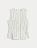 Linen Blend Striped Round Neck Blouse
