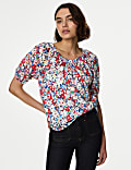 Blouse 100 % coton &agrave; broderies fleuries