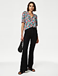 Printed V-Neck Puff Sleeve Blouse