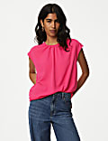 Round Neck Shirred Detail Blouse