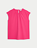 Round Neck Shirred Detail Blouse