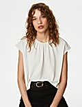 Blusa con detalle de fruncido con cuello redondo