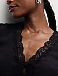 V-Neck Lace Detail Button Through Blouse