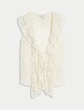 Lace V-Neck Tie Detail Ruffle Top
