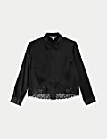 Satin Button Through Lace Detail Shirt