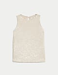 Sequin Round Neck Sleeveless Top