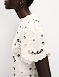 High Neck Cutwork Puff Sleeve Top