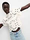 High Neck Cutwork Puff Sleeve Top