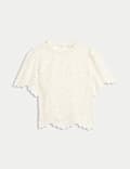 High Neck Cutwork Puff Sleeve Top