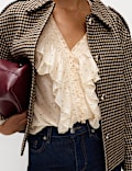 Polka Dot V-Neck Frill Detail Top