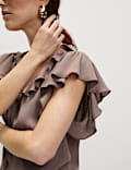 V-Neck Frill Detail Cap Sleeve Top